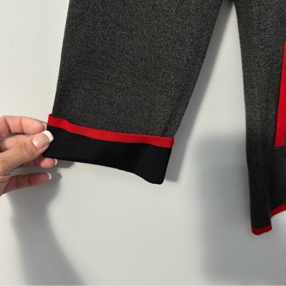 Misook Knit Blazer Jacket Gray Red Trim Open Front Career Chic Size Medium - Picture 5 of 11